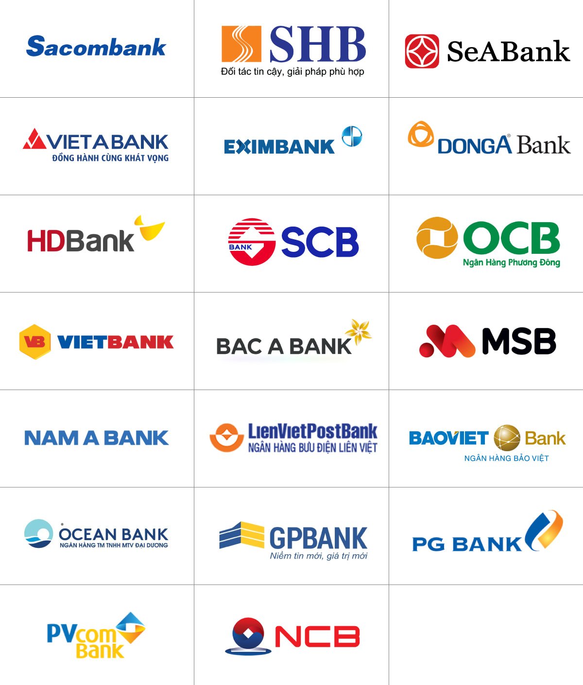 Logo các ngân hàng hỗ trợ rút tiền & đáo hạn thẻ tín dụng tại Biên Hòa