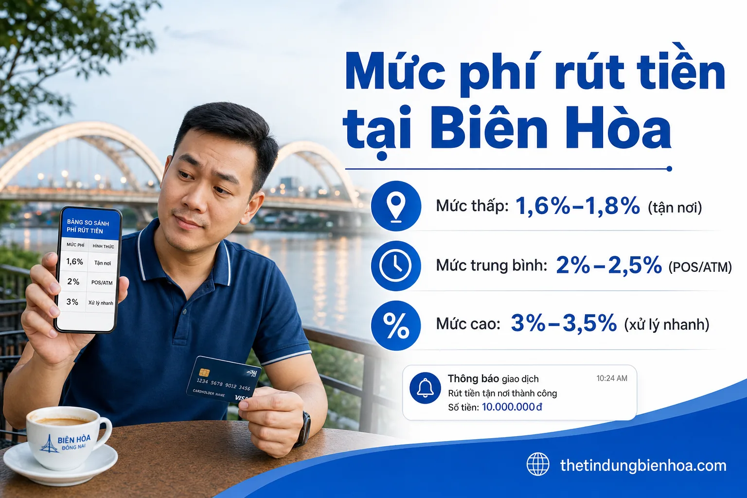 Nhân viên tư vấn phí rút tiền thẻ tín dụng cho khách tại Biên Hòa