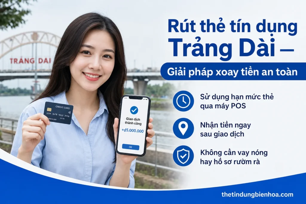 Nhân viên cà thẻ tín dụng POS cho khách tại Trảng Dài, Biên Hòa