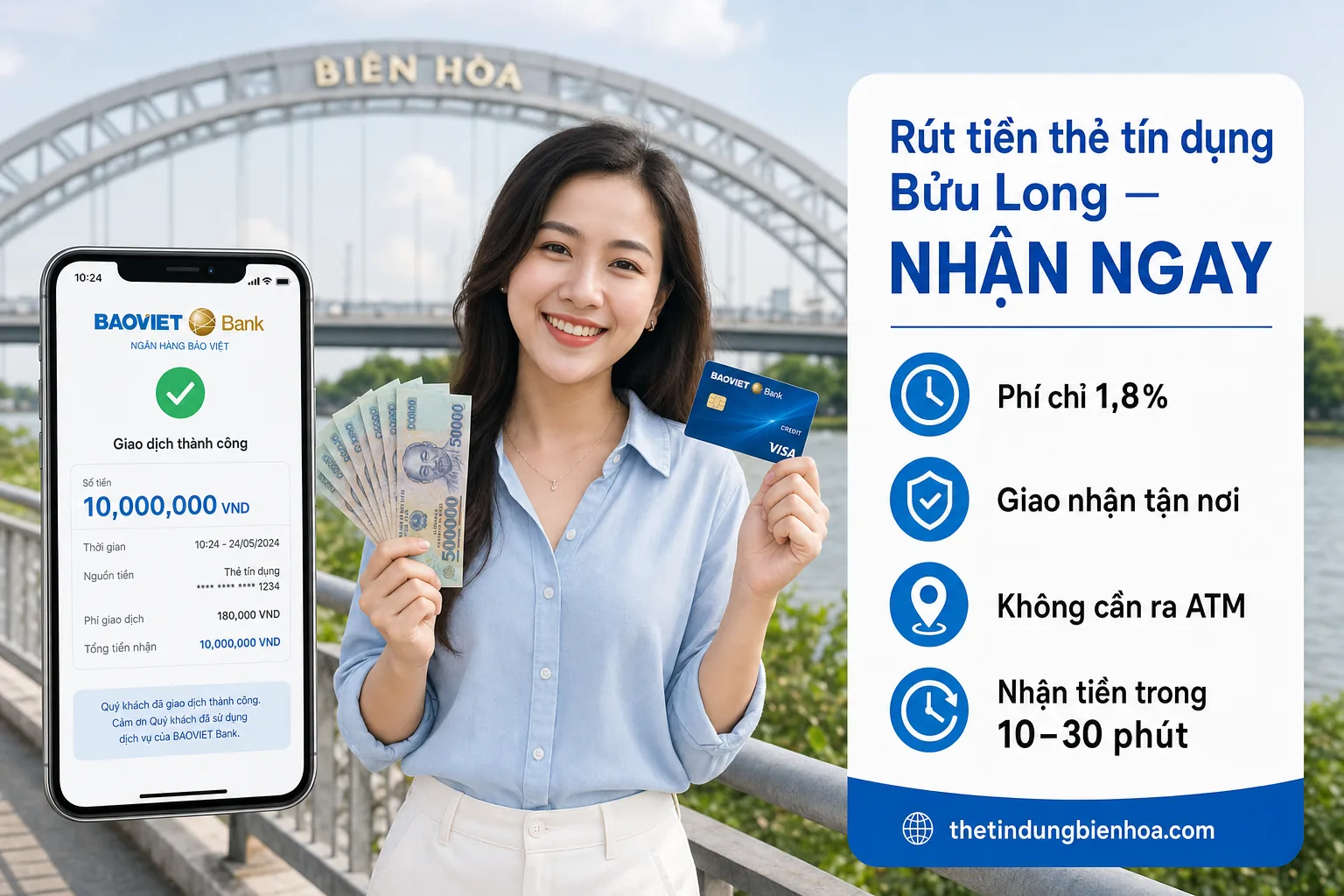 Rút tiền thẻ tín dụng tại Bửu Long, Biên Hòa