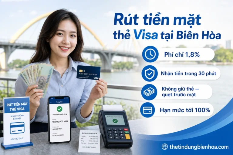 Thẻ Visa cắm vào máy POS rút tiền mặt tại Biên Hòa