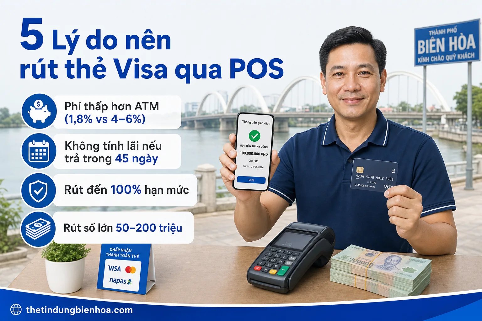 Rút tiền mặt thẻ Visa nhanh trong 30 phút tại Biên Hòa