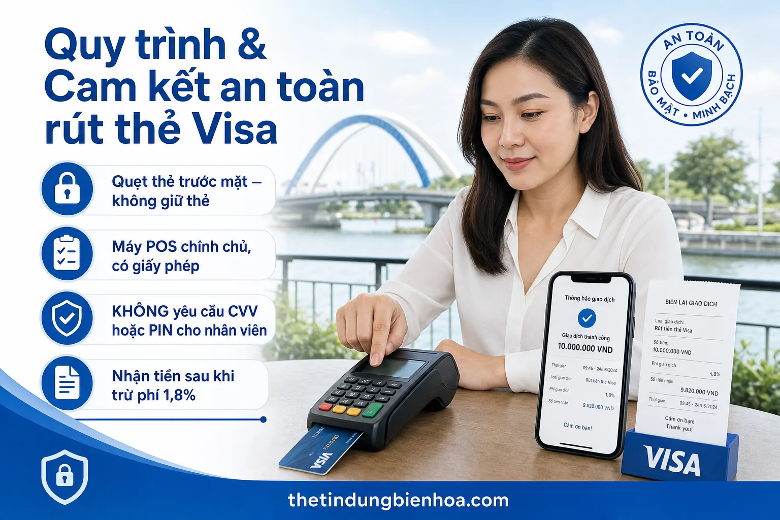 Bảo mật an toàn khi rút tiền mặt thẻ Visa tại Biên Hòa