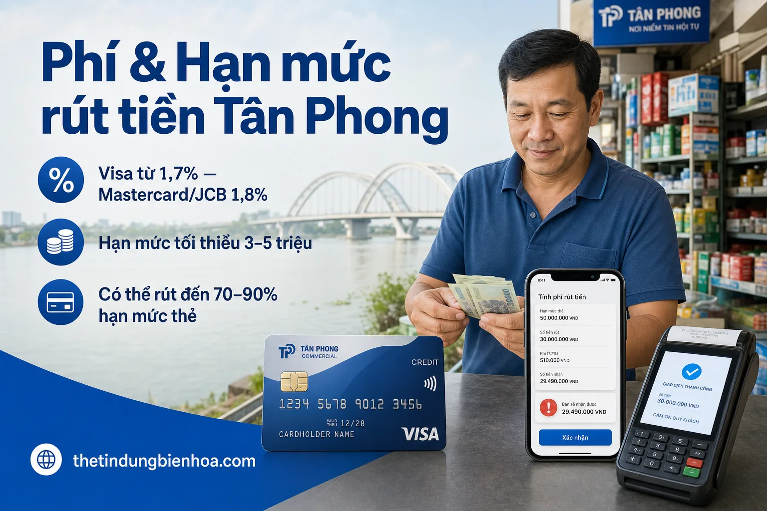 Bản đồ khu Tân Phong Biên Hòa với vị trí dịch vụ rút tiền thẻ tín dụng