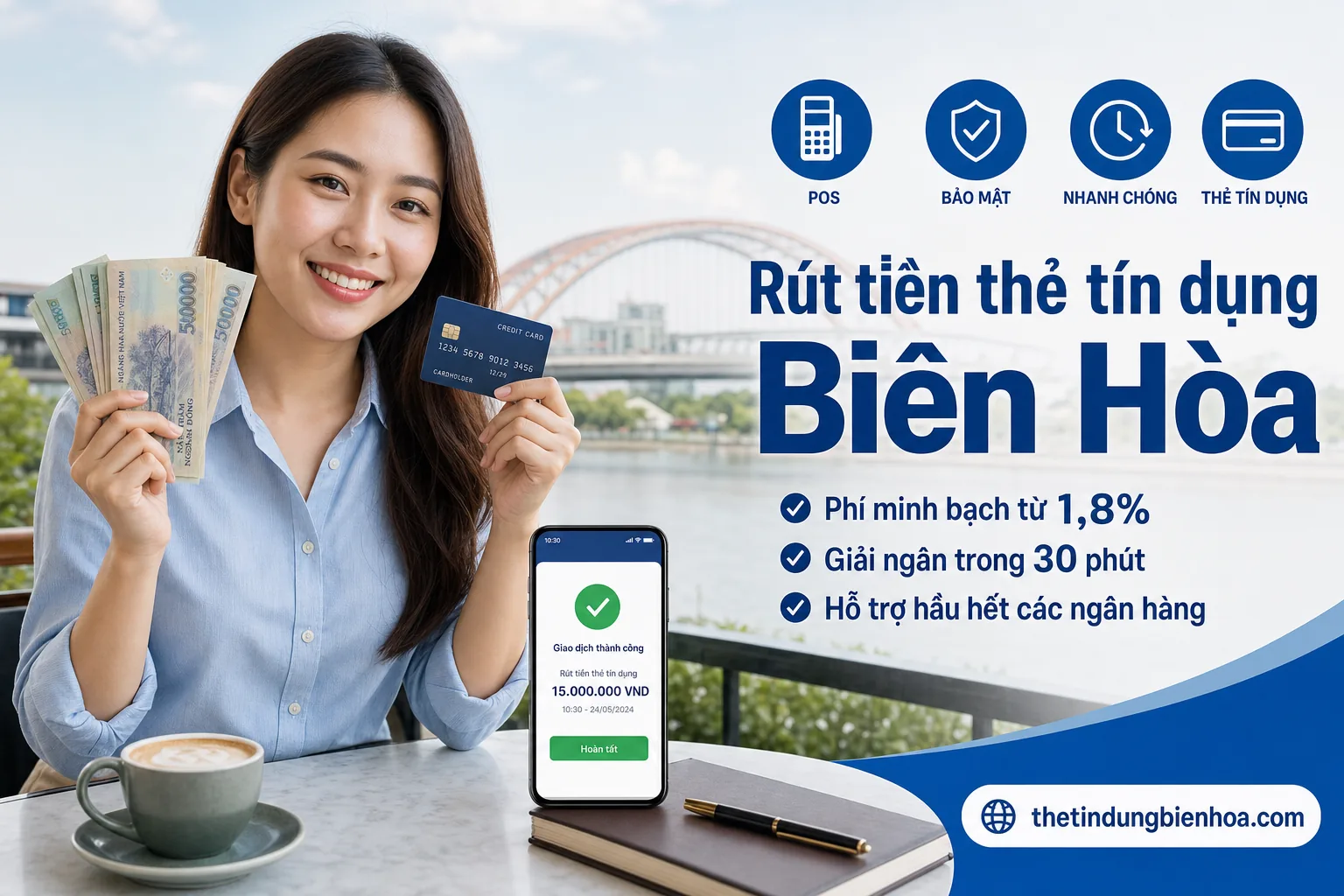 Dịch vụ rút tiền thẻ tín dụng tại Biên Hòa phí chỉ 1,8%