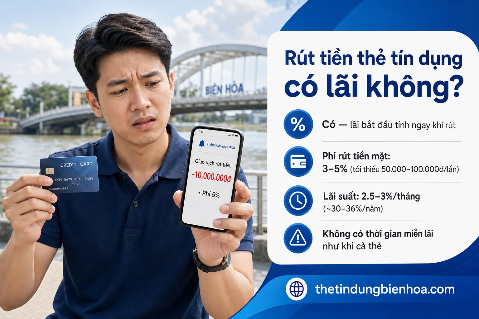 Rút tiền thẻ tín dụng có bị tính lãi không tại Biên Hòa