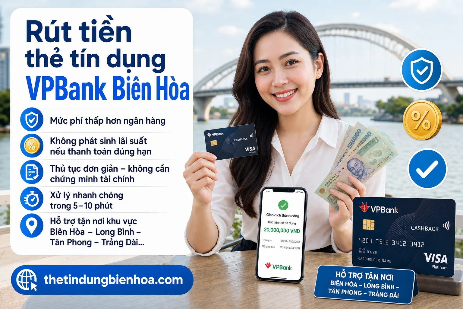 Dịch vụ rút tiền thẻ tín dụng VPBank tại Biên Hòa phí ưu đãi