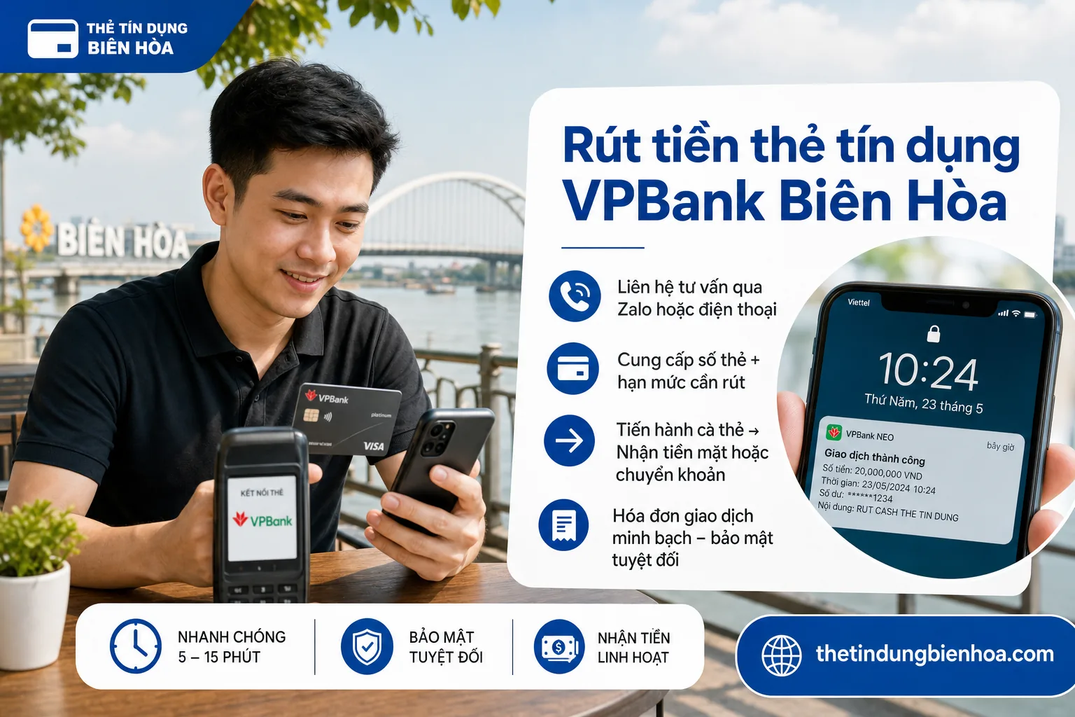 Quẹt thẻ tín dụng VPBank rút tiền mặt nhanh tại Biên Hòa
