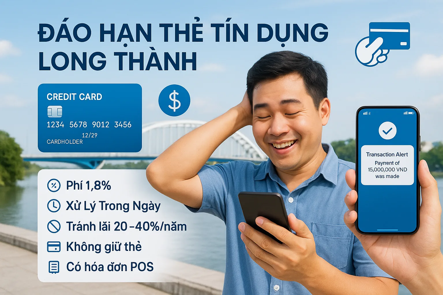 Đáo hạn thẻ tín dụng Long Thành phí 1,8% xử lý trong ngày - ảnh 1