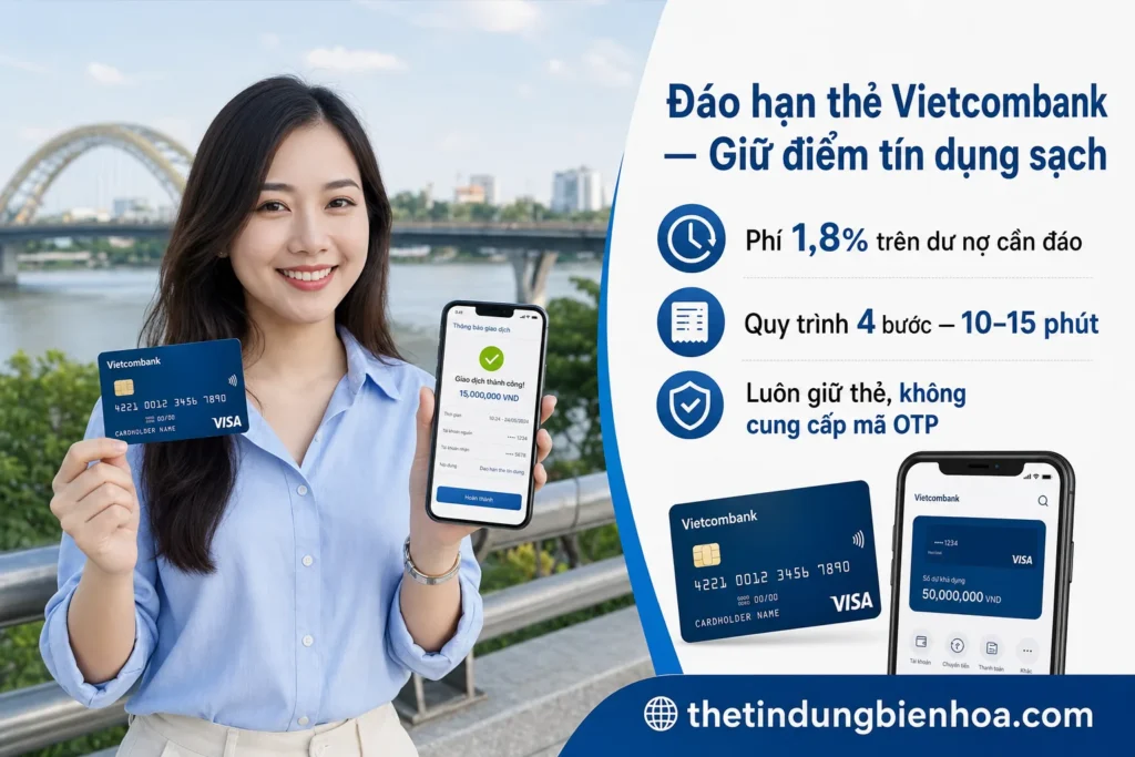 Đáo hạn thẻ tín dụng Vietcombank tại Biên Hòa phí 1,8%