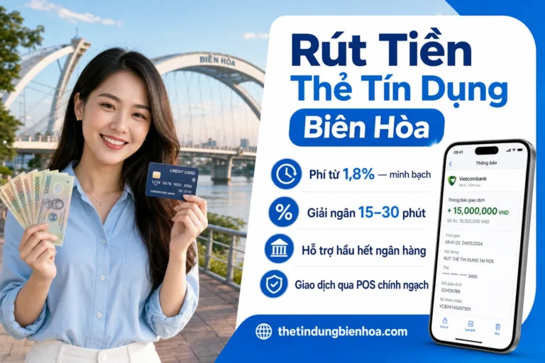 Rút tiền thẻ tín dụng tại Biên Hòa phí 1,8% tận nơi