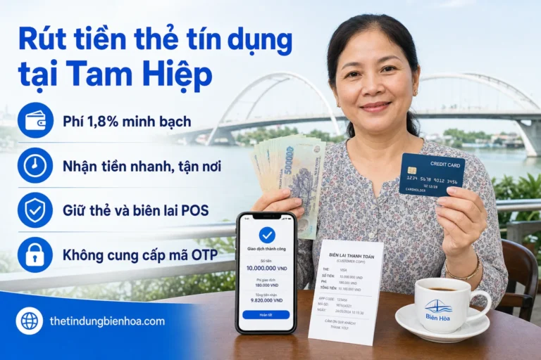 Rút tiền thẻ tín dụng tại Tam Hiệp Biên Hòa phí 1,8%