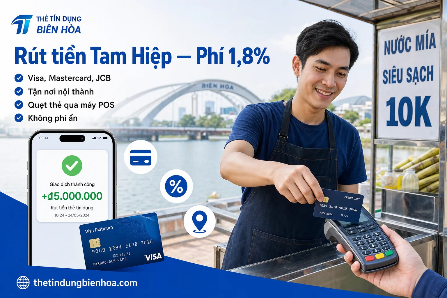 Dịch vụ rút tiền thẻ tín dụng Tam Hiệp tận nơi