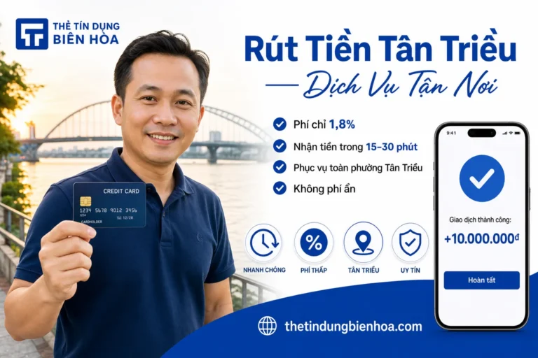 Rút tiền thẻ tín dụng tại Tân Triều Biên Hòa phí 1,8%