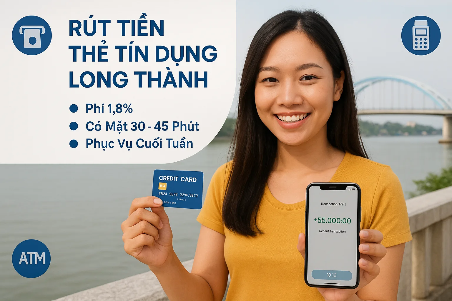 Rút tiền thẻ tín dụng Long Thành phí 1,8% tận nơi - ảnh 1