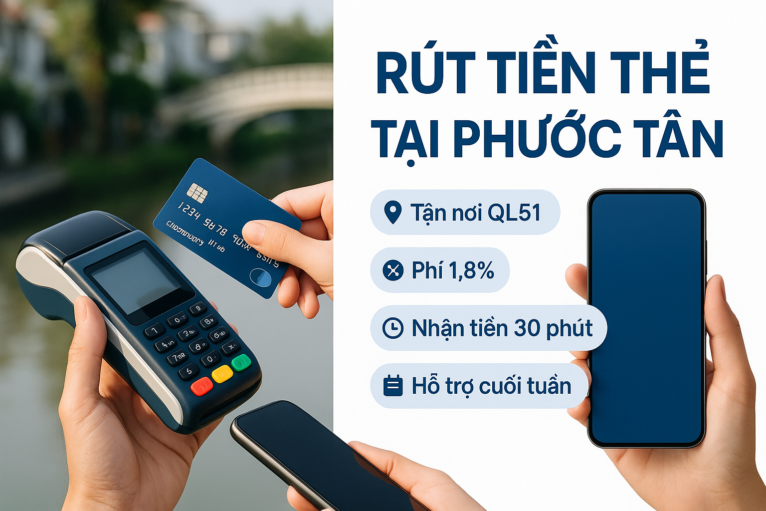 Rút tiền thẻ tín dụng phường Phước Tân Biên Hòa - quy trình nhanh gọn, phí 1,8%