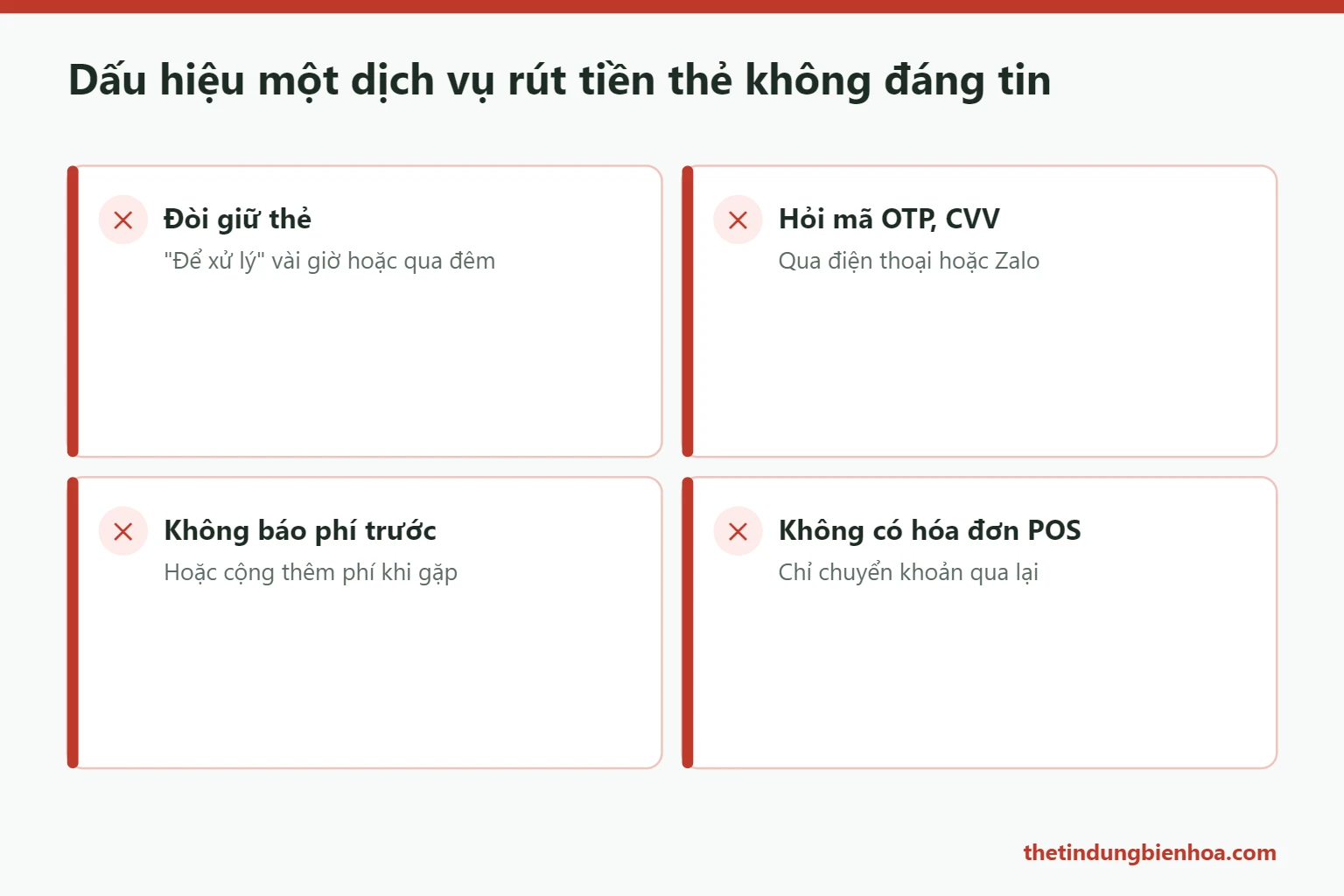 Dấu hiệu dịch vụ rút tiền thẻ tín dụng không đáng tin cần tránh